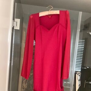 Guess Hot Pink Mesh Sleeve Dress, Size Medium